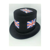 24 Union Jack Black Top Hats - Pack of 24