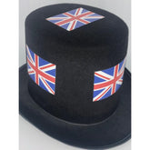 12 Union Jack Black Top Hats - Pack of 12