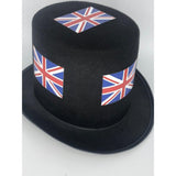 12 Union Jack Black Top Hats - Pack of 12
