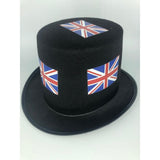 12 Union Jack Black Top Hats - Pack of 12