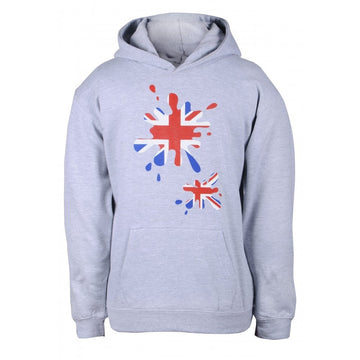 Kids Union Jack 'Splodge' Hoodie - Grey. Boys or Girls. Union Jack front & Back