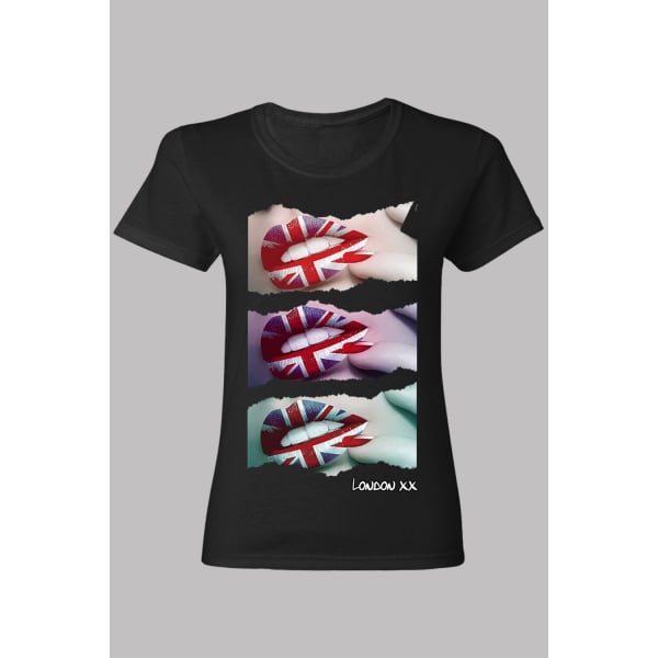 Union Jack Lips Skinny ladies T-Shirt Black