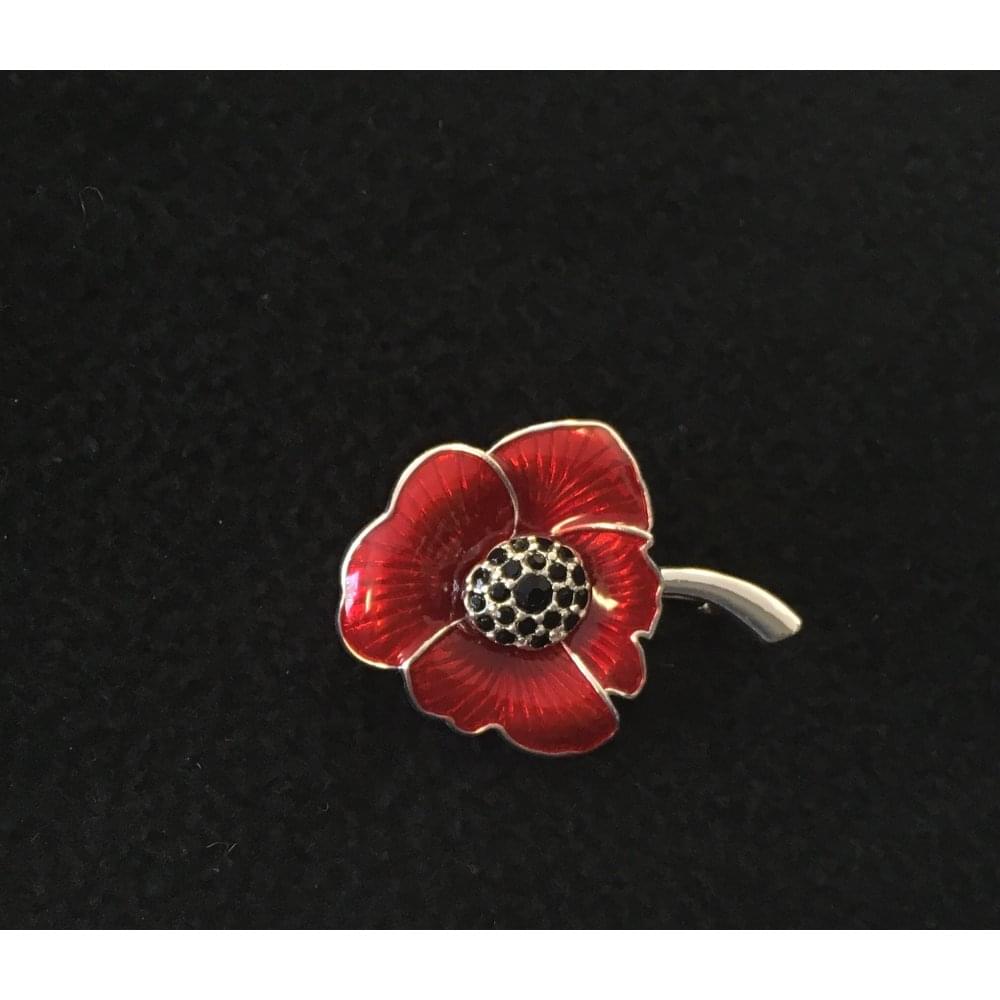 Poppy Brooch Enameled Silver finish