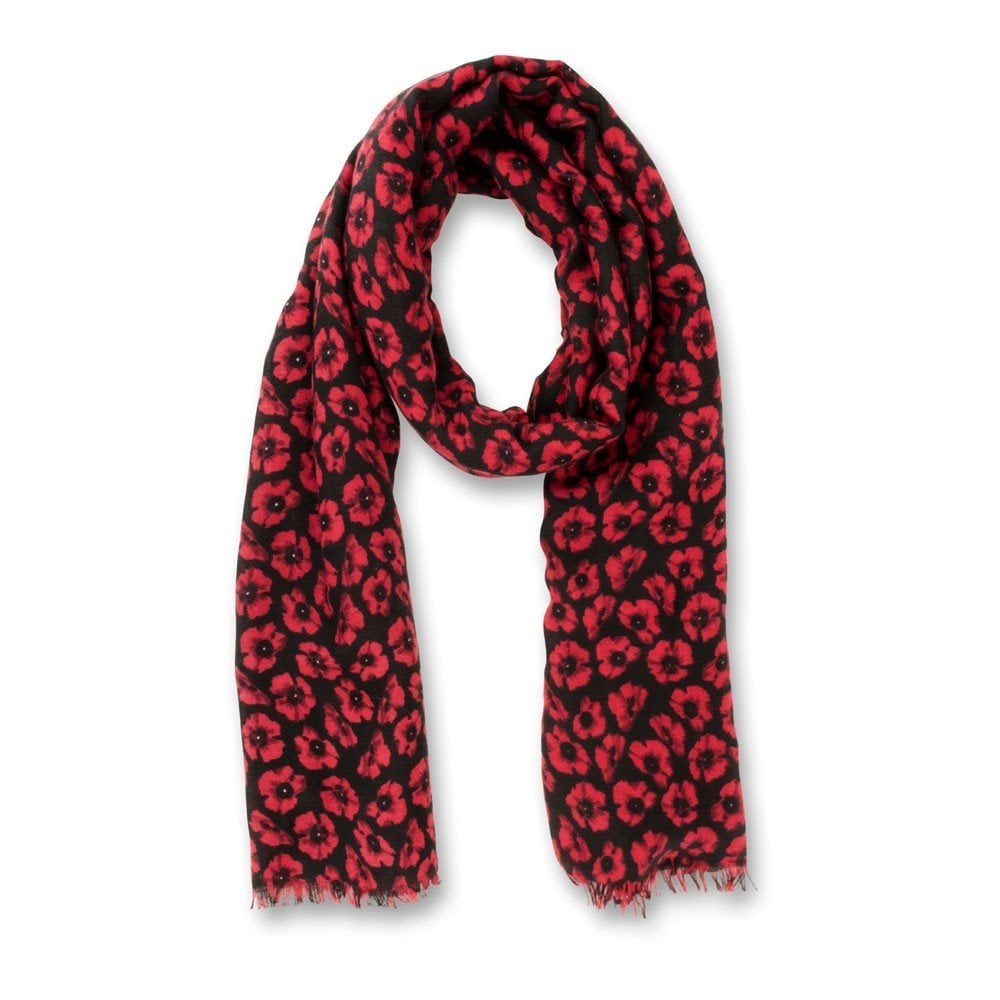 Black & Red Poppy Scarf Small Poppies