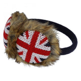 Union Jack Furry Ear Muffs - Brown Fun Fur