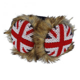 Union Jack Furry Ear Muffs - Brown Fun Fur