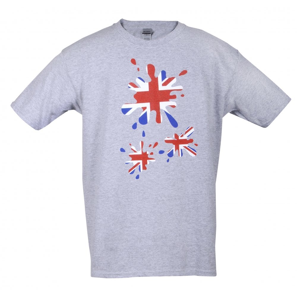 Kids Union Jack 'Splodge' T-Shirt in Grey. Boys or Girls